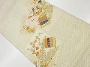 リサイクル　色紙に威毛・秋草模様織出し袋帯